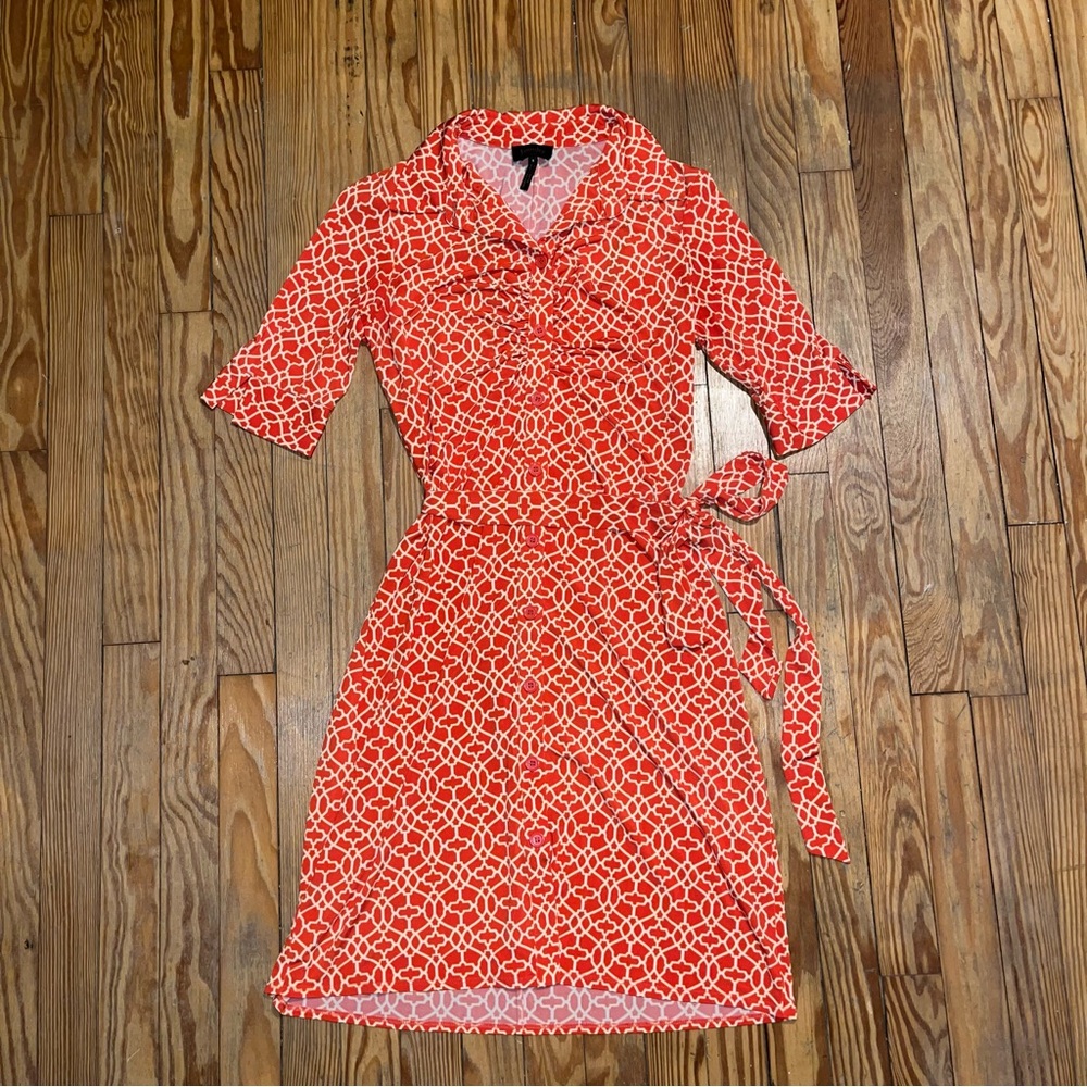 Laundry By Shelli Segal Orange and White Patterned Midi Dress